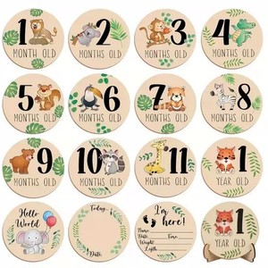 Mensuel Jalon Animal Maison Thème Nouveau-Né Photographie Props Peint En Bois Annonce Signes Gravure pour Bébés Accueillant - Product Image 6