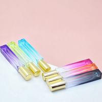 Flacon en verre carré de 10 ml à dégradé de couleurs, tendance, avec pulvérisateur pour emballage de parfum, flacon vide en verre de luxe