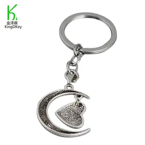 New design Valentine's Day Gifts Lucky Metal Heart Half Moon Keychain Silver Plating Heart Word Engraved Charm Pendant keyring