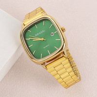 Montre mécanique neutre rétro dorée carrée haut de gamme pour hommes et femmes, montre de ville en or, montre à quartz en forme de brique d'or