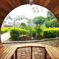 Sauna de barril tradicional, cicuta de madera maciza, madera de cedro, sala de Sauna de vapor húmedo, Sauna de barril ardiente de madera para exteriores