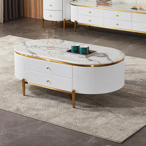 Meuble de salon au Design moderne avec dessus en marbre et cadre en acier inoxydable, meuble <span class=keywords><strong>Tv</strong></span> blanc et table basse - Product Image 3