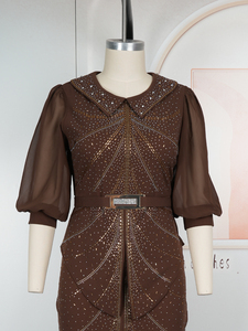 H&D S10951 2025 Nuovo Stile Abito Africano in Poliestere con Strass e Cintura, Maniche Lunghe - Product Image 6