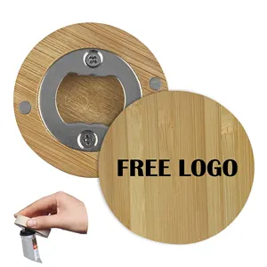 Wholesale Custom Logo Promotional Bamboo Magnetic Bottle Opener Bar Tool Wood Beer Bottle Opener