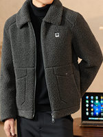 Manteau en fourrure ample pour homme, style streetwear, nouvelle collection automne/hiver, cardigan à col à revers et fermeture éclair, en peau de mouton et laine, veste bomber épaisse