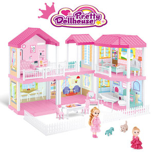 Đồ Chơi Giáo Dục Trung Bình Phổ Biến Diy Nhà Búp Bê Màu Hồng Với Nhiều Mô Phỏng Đồ Chơi Khối Xây Dựng Đồ Nội Thất Cho Trẻ Em - Product Image 1