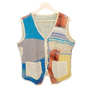 100% Cotton Breathable Handmade Floral Printed Nonwoven Quilted <b>Jacket</b> <b>Women</b> V-Neck Half Sleeve Autumn/Winter/<b>Spring</b>/Summer - Product Image 1