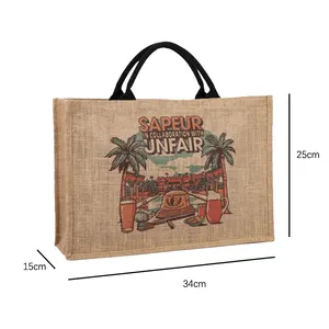 Toptan çevre dostu jüt baskılı logo keten çuval çanta plaj çantası alışveriş eko çanta jüt çanta