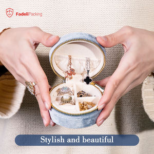 Organizador de joyas personalizado con cremallera, cajas de almacenamiento de terciopelo, de viaje, Vintage, Azul Real, joyería, venta al por mayor - Product Image 3