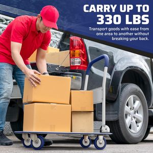 New Heavy Duty Foldable Push <strong>Cart</strong> Dolly 330 Lbs Capacity Collapsible Hand Truck Swivel Wheels <strong>Flat</strong> <strong>Bed</strong> Moving - Product Image 4