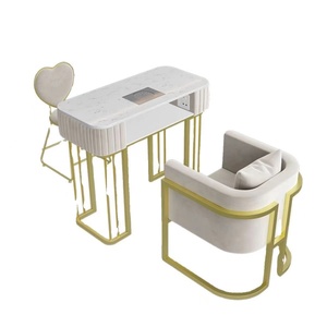 Table de manucure rose GLASGLOW, table à ongles de salon, style français moderne, mobilier de salon de beauté, plateau en verre, table à ongles blanche de spa - Product Image 4