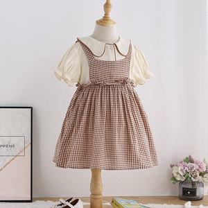 Kurzarmhemd mit Peter-Pan-Kragen + kariertes Latzkleid Set Sommer Baby Mädchen Kleidung - Product Image 2