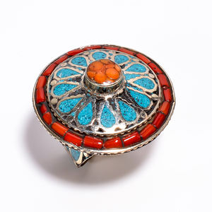 Natural de Coral turquesa Lapis anillo de piedras preciosas hecho a mano de joyería tibetana joyería de la boda - Product Image 1