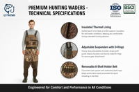 Wader de chasse respirant camouflage OEM haute performance 1200g Thinsulate avec bottes intégrées – Équipement professionnel pour la chasse en eau froide