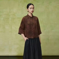 Veste à boutons de style chinois, haute couture, 100% soie de mûrier, teinte à la main, manches courtes, haut en soie Xiangyunsha, t-shirt