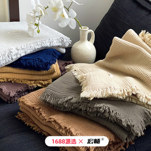 Couverture à franges en fil de crêpe à quatre couches Maillard Premium, 100% coton, rectangulaire, couleur unie, respirante, pour toutes les saisons - Product Image 3