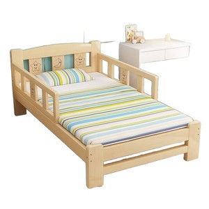 Lit d'enfant en bois massif avec barrière de sécurité, taille simple, meubles de chambre pour enfants - Product Image 1