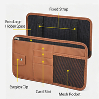 Organizador Universal de Visera para Auto en Cuero PVC, Porta Gafas de Sol, Porta Tarjetas con Cierre y Múltiples Bolsillos