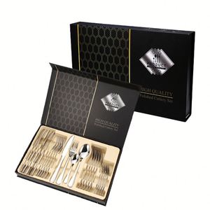 Ensemble de couverts de haute qualité en acier inoxydable, 24 pièces, ensemble de couverts de luxe en acier inoxydable pour mariage avec boîte - Product Image 1
