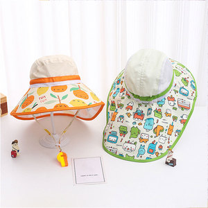 Cappello da sole all'ingrosso per bambini, con protezione UV, stampa cartone animato, a tesa larga, in rete, con fischietto, per bambine, estivo, da spiaggia - Product Image 2