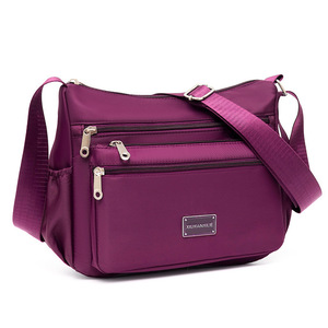 Women's Shoulder Bag Nylon Canvas Large Capacity Multi Compartment Durable Everyday Use Purple - Product Image 1