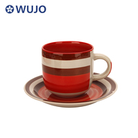 Tasse et soucoupe en céramique bon marché 12 pièces Tasses à thé et soucoupes en grès peintes à la main