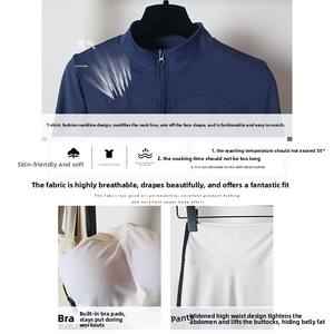 Ensemble de <span class=keywords><strong>yoga</strong></span> printanier pour femme – Pantalon évasé rayé taille haute amincissant à séchage rapide pour la danse et la course matinale avec fermeture éclair - Product Image 4