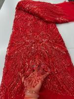 Tissu de mariée en dentelle florale lourde perlée, maille brodée de sequins écologique, accessoires de chaussures de mariage, tricoté chaîne uni