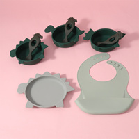 Dinosaure de qualité alimentaire sans BPA, ensemble d'alimentation en silicone pour bébé, assiette à bavette, bol pour les repas des enfants, ensemble de sevrage à DEL