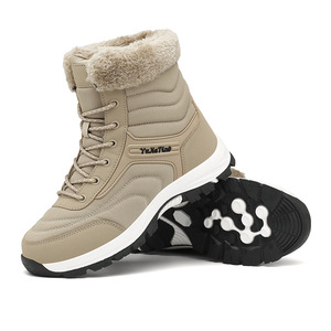 Women Winter Snow Boots Mid Calf Furry <b>Collar</b> Lace Up Warm Plush Lining Anti <b>Slip</b> Thick Sole Outdoor Boots - Product Image 6