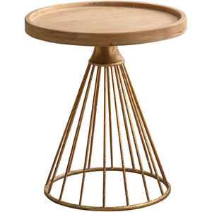 Mesa de centro americana retro de madera maciza con base de hierro forjado, mesa auxiliar redonda para decoración de sala de estar o dormitorio A2220 - Product Image 5