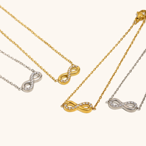 Conjunto de Colar e Pulseira Simples em Aço Inoxidável Banhado a Ouro 18K com Diamantes em Formato de 8, Estilo Europeu e Americano, para Mulheres - Product Image 1