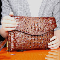 Sac à main de luxe en cuir véritable de vachette à texture crocodile pour homme, pochette d'affaires haut de gamme avec fermeture éclair et