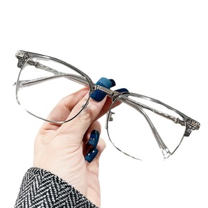 Montures de lunettes carrées demi-cerclées Qianai, verres anti-lumière bleue, unisexe, taille moyenne, style rétro professionnel - Product Image 2