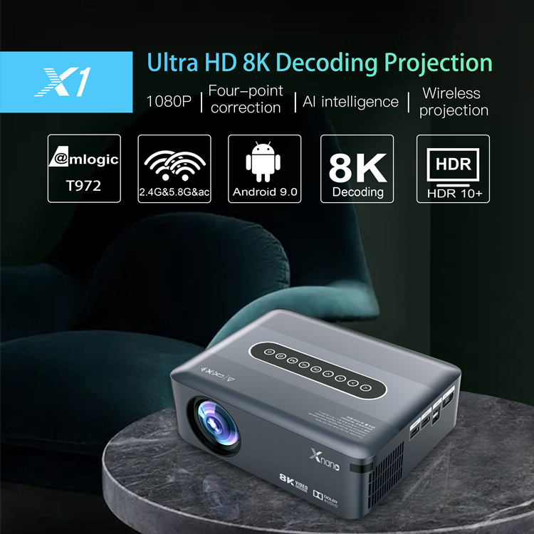 2022 New X1 4K Smart Projector Quad Core Android 9.0 5G WIFI LED 8K Video Full HD 1080P LED Home Theater Projector 4K Projectors