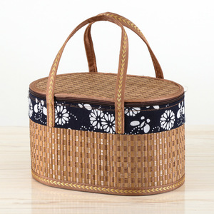 Bamboo Woven <b>Basket</b> With Floral Trim For Food <b>Storage</b> And Gift Giving - Product Image 5