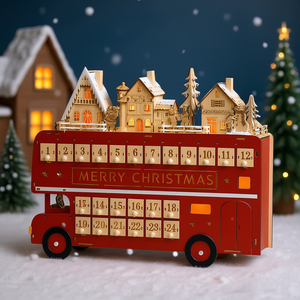 Calendrier de l'Avent en bois en forme d'autobus, décoration de Noël, décoration de la maison pour les fêtes, style traditionnel - Product Image 2