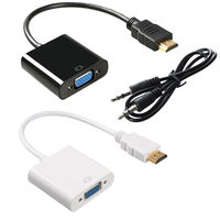 Adaptateur HDMI vers VGA avec extracteur audio 3,5 mm, câble de conversion d'alimentation, adaptateur convertisseur vidéo HDMI mâle vers VGA femelle pour PC