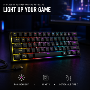 Offre Spéciale 60% clavier de jeu mécanique filaire Mini clavier rétro-éclairé Rgb avec touches multimédia clavier Ultra-compact 61 touches - Product Image 1