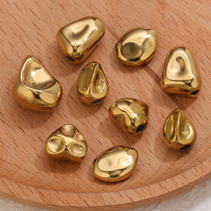 Irregular Pebble <b>Bead</b> | 18K PVD Gold Plated Stainless Steel <b>Large</b> Hole Spacer <b>Bead</b> for Jewelry Making | Waterproof ,Tarnish Free - Product Image 5