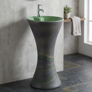 Black Modern Design Ceramic Pedestal Wash Basin Set Freestanding Hospital Use Round Basin Eco-Friendly One-Piece Basin - Product Image 1