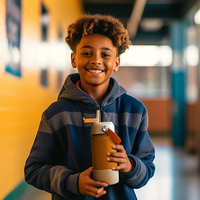 Enfants noir à l'école sans BPA LFGB Fiole à vide en acier inoxydable isolée à double paroi Bouteille d'eau de sport avec paille facile à transporter