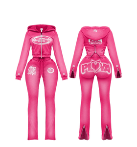 Conjunto deportivo de dos piezas para mujer, con cremallera, puños con cremallera, estampado gráfico, ideal para mujeres altas. - Product Image 4