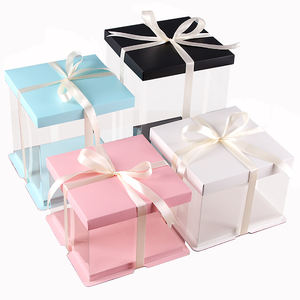 トップセールスクエアバースデーケーキボックス12X12X6食品包装カスタムロゴ卸売透明ベーカリーケーキボックスリボンハンドル付き - Product Image 6
