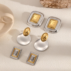 <b>Stud</b> <b>Earrings</b> Geometric Two Tone Gold Plated Zinc Alloy For Women Gift Fashion Jewelry TE60332 M - Product Image 2