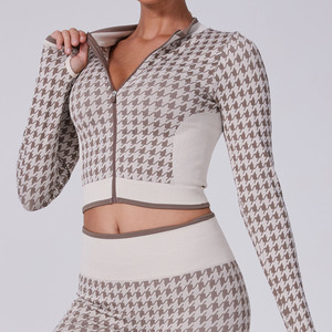 Nueva chaqueta de gimnasio de pata de gallo de cintura alta para mujer, camisetas deportivas, chaqueta acanalada sin costuras transpirable y ligera - Product Image 2