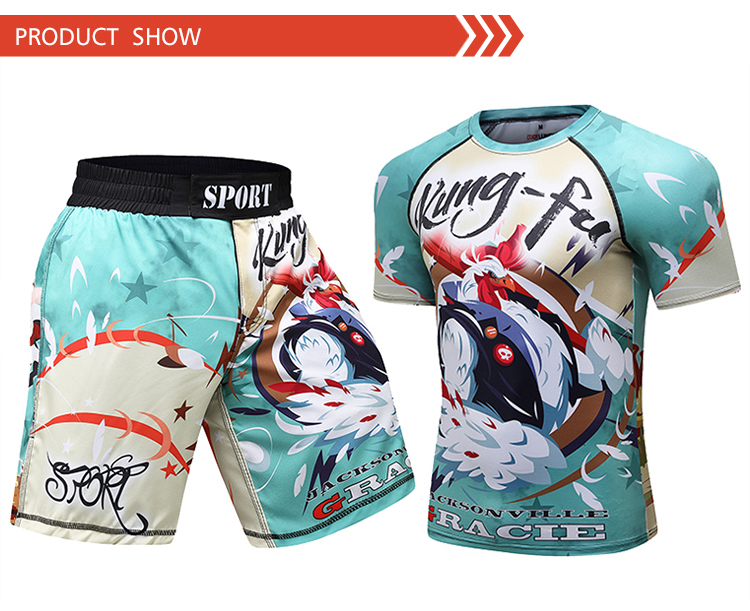 Two Piece Pants Set Men Bjj Rashguard Mma Shorts Rash Guard