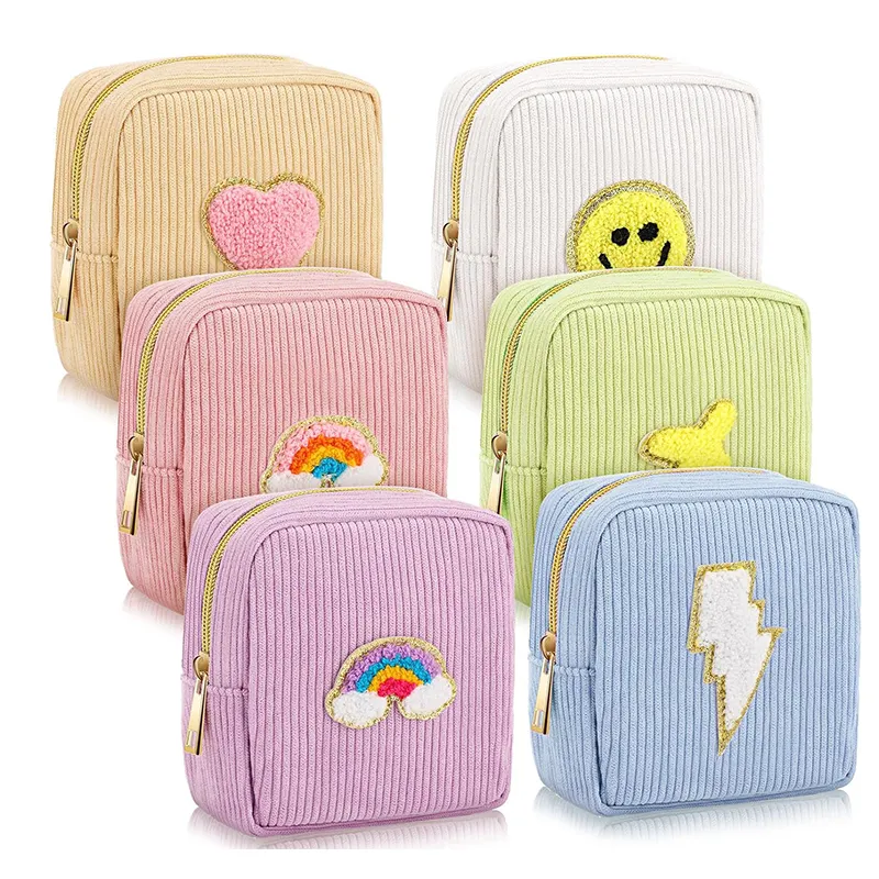 Mini Chenille Letter Corduroy Cute Preppy Patch Cosmetic Bag Cute Makeup Pouch Pouch Zipper Woman Travel Toiletry Coin Storage