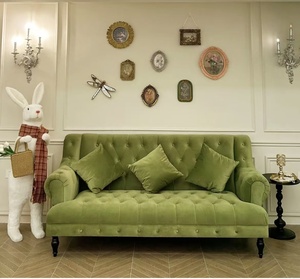 French Vintage <strong>Olive</strong> <strong>Green</strong> Solid Wood <strong>Sofa</strong> American Small Apartment Living Room Fabric Tufted High-back 1-3 Seater <strong>Sofa</strong> - Product Image 5