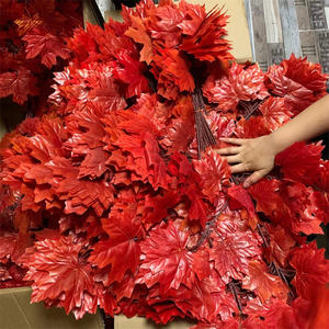 أغصان الأشجار المزخرفة بنيان فيكوس 3 فروع صناعية محاكاة أوراق نباتات حمراء لزينة الزفاف - Product Image 1